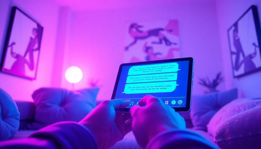 Engaging scene of ai porn chat interaction with a futuristic AI chatbot.